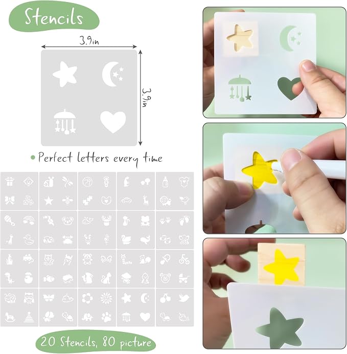 141 Pcs Baby Shower Game Sign Set Includes Decorative Square Signs 100 DIY Blank Wooden Blocks 20 Paint Markers(Kraft)