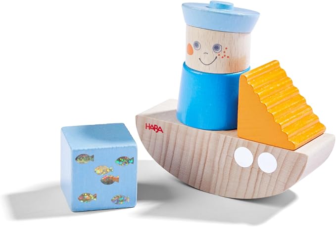 HABA Discovery Building Blocks Boat - Montessori Wooden Toys, Toddler Learning Toys 1-3, Educational Sensory Stacking Blocks, Made in Germany
