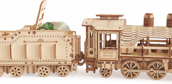 3D Wooden Steam Train Puzzle, DIY Assembly Train Model Kits, Wood Crafts STEM Brain Teaser Puzzle, Steam Train Christmas Birthday Gifts for Adults & Teens