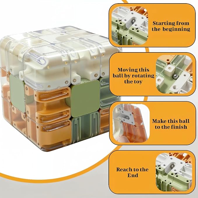 3D Maze Cube Puzzle with Steel Ball - Brain Teaser Game for Kids & Adults - Educational Handheld Maze Toy for Focus, Problem Solving & Stress Relief.