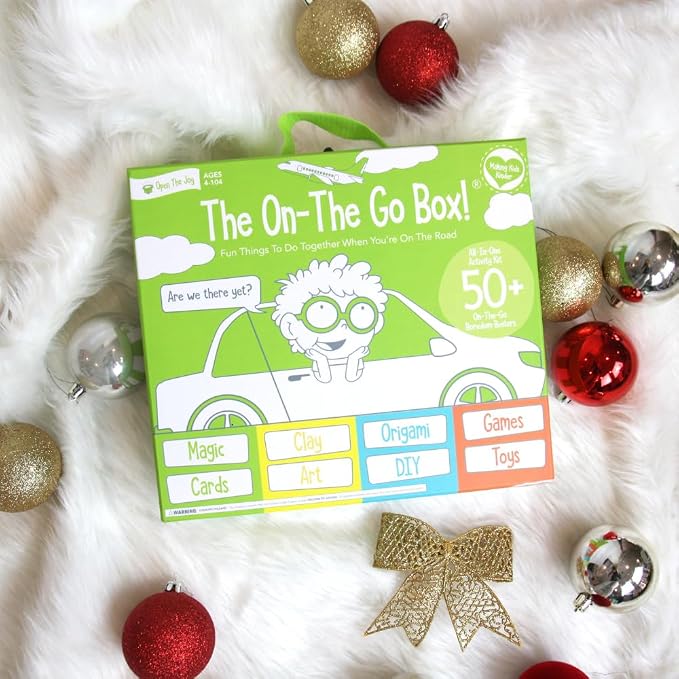 On The Go Box, Road Trip Travel Games Activity Box, Includes Card Games, Craft Kits, and Other 50+ Travel Activities for Kids and Family Ages 4+