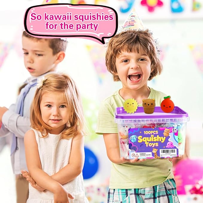 100 Pcs Mochi Squishy Toys, Animal/Fruit Squishies Party Favors for Kids | Soft and Cute Sensory Toys, Pinch Stretch Fidget Toys, Pinata Gifts Goodie Bag Stuffers,Treasure Box Toys Classroom Prizes