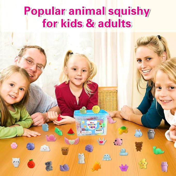 80 Pcs Party Favors for Kids 4-8, Kawaii Squishies Mochi Squishy Toys Bulk | Fidget Sensory Toys Birthday Gifts for Boys Girls, Easter Egg Fillers Treasure Box Toys Classroom Prizes Goodie Bag Stuffers