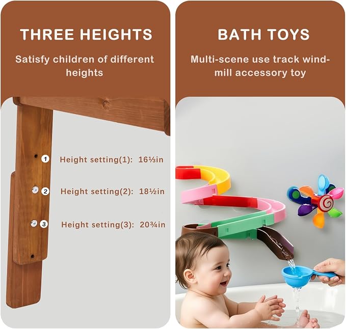 PHOKID Sand and Water Table for Toddlers,Wooden Sensory Play Activity Table,2 Sensory Bins, Acrylic Board & Water Track Toys,Montessori Kids Tables Learning Toy for Age 3+,Orignal Cedar Wood