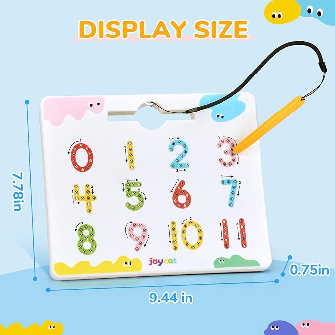 JoyCat Magnetic Number Tracing Board, Double-Sided Numbers 1-20 for Kids | 2-in-1 number writing toy for toddlers and kids; preschool math manipulative and kindergarten educational gift for ages 3-5.