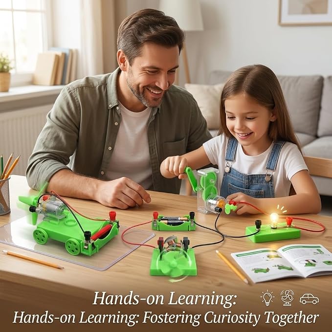 Physics Science Lab Learning Circuit kit, Electricity Experiment Set,DIY DC Electrical Motor Model Wind Powered Carts Building Circuits for Kids Junior Senior High School Students (1 Set)