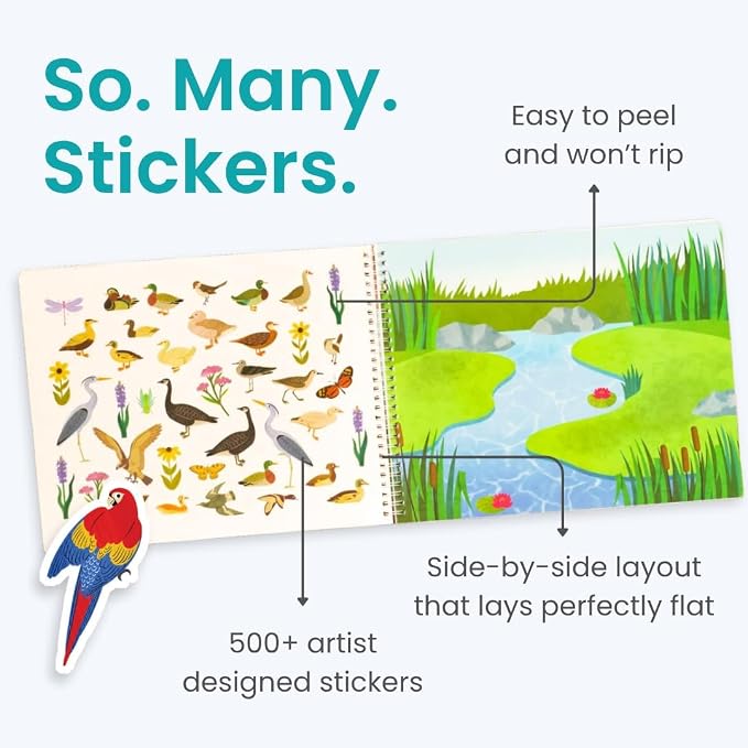 Cupkin Bird Coloring & Sticker Activity Book | 500+ Stickers | Spiral-bound kids craft format with 12 scenes, 12 art pages, side-by-side viewing, and an easy-peel design for ages 2–8
