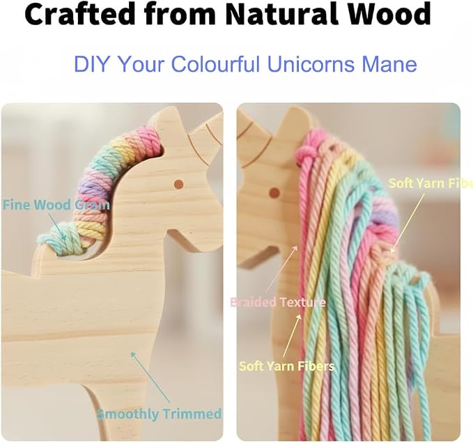 Eray Montessori Wooden Unicorn Lacing Toy for Kids – Safe Non-Toxic DIY Threading Activity with Colorful Cotton Yarn, Fine Motor Skills & Creative Play for Toddlers and Preschoolers