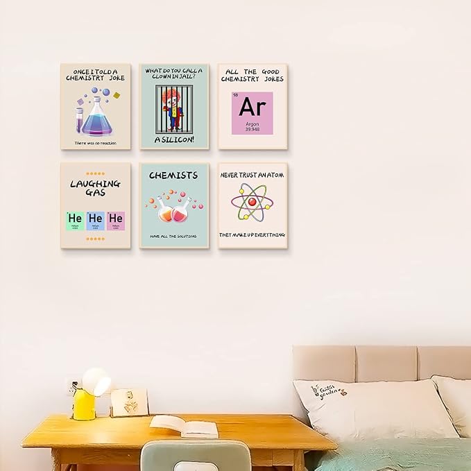 AIOCDIT Funny Science Wall Art Classroom Wall Decor,High School Educational Art Posters Aesthetics Inspirational Decorations Set of 6 (8"x10",Unframed).