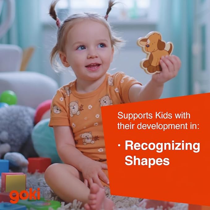 GOKI Wooden Peg Puzzle for Toddlers – Montessori Inspired Learning Toys for Toddlers I Farm Animals Knob Puzzle Ages 1+ Develops Fine Motor Skills and Shape Recognition I Designed with Love in Germany