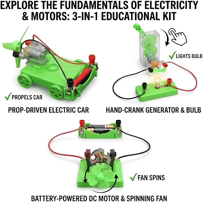 Physics Science Lab Learning Circuit kit, Electricity Experiment Set,DIY DC Electrical Motor Model Wind Powered Carts Building Circuits for Kids Junior Senior High School Students (1 Set)