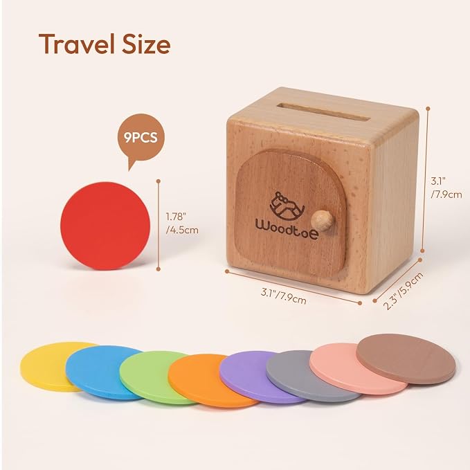 Woodtoe Montessori Coin Box, Object Permanence Toy for Toddlers Ages 1-3 | Color Sorting Game, Educational Sensory Activity, Develops Fine Motor Skills, Early Development Gift for 1+ Year Old Boy Girl