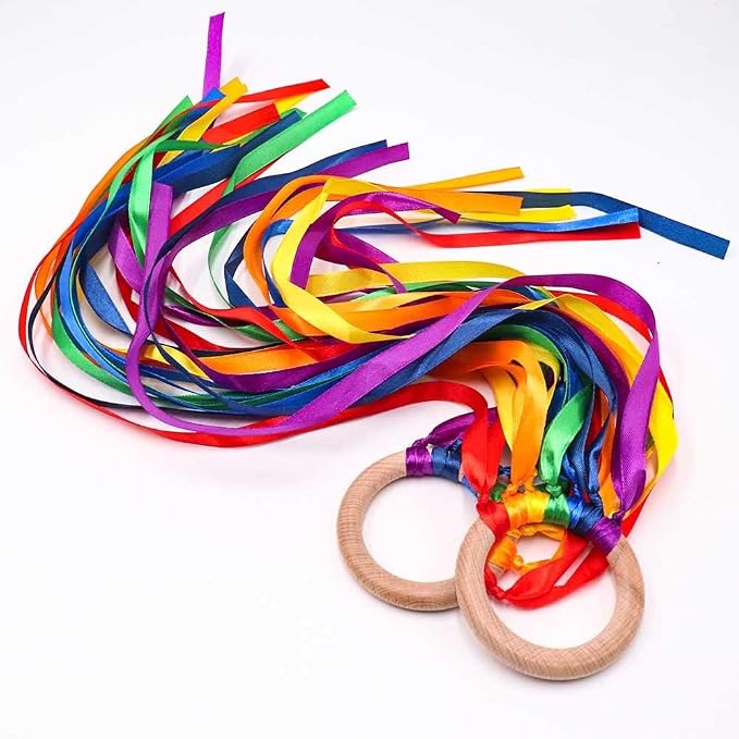 TANOFAR Montessori Toy | Hand Kite | Sensory Ribbon Toy | Waldorf Toy | Wooden Toys | Rainbow Hand Kite