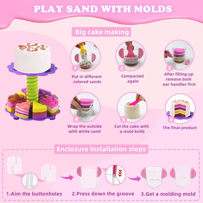 Bakery Sensory Sand Kit - 40PCS Baking & Ice Cream Shop for Girls, 2lbs Colorful Magic Sand, Cake/Cookie/Waffle/Ice Cream Molds, Tools, Portable Storage | Creative STEM Gift for Kids Ages 3-8