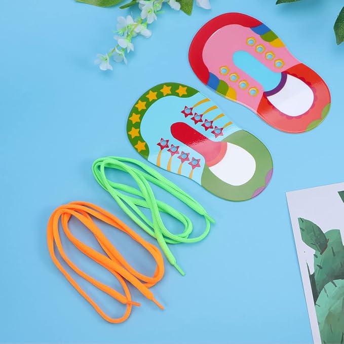 Toyvian Children Shoelace Threading Toy 2Pcs Toddler Lacing Shoes Educational Activity Early Learning Aid for Hand-Eye Coordination and Patience Development