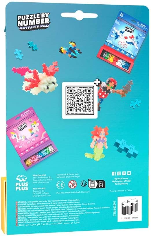 Plus Plus Puzzle By Number Activity Pad, Ocean - Mini Building Blocks Set | Roadtrip Essentials for Kids, Interlocking Waffle Blocks, Stem Toy, Airplane Activities for Kids, Kid Car Ride Must Haves