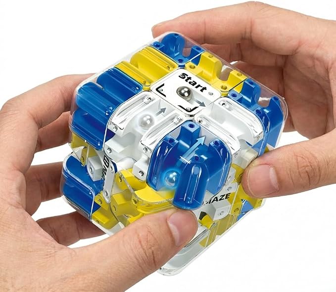 3D Rolling Ball Maze Cube & Marble Maze Puzzle - Large Labyrinth Brain Teaser Toy for Kids Ages 4-8, 8-12 & Adults. Challenging 3D Puzzle Game. Best Travel Birthday Gift (Blue)
