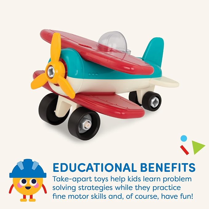 Battat Airplane Construction Toy with Toy Drill, Plane, Vehicles, Take | 25-piece airplane playset with 21 parts, battery-powered drill, 3 bits, build-and-play pretend flights, Vehicles, 3+ Years