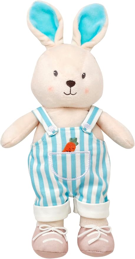Baby Starters Plush 11 inches Snuggle Buddy Doll, Tan Bunny with Striped Overall and Shoes