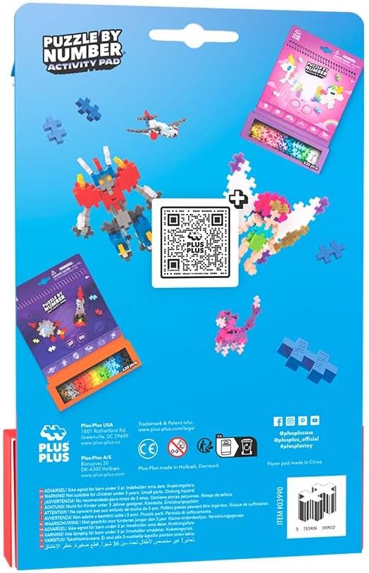 PLUS PLUS Puzzle By Number Activity Pad, Transportation - Building Blocks | Roadtrip Essentials for Kids, Interlocking Waffle Blocks, Stem Toy, Airplane Activities for Kids, Kid Car Ride Must Haves