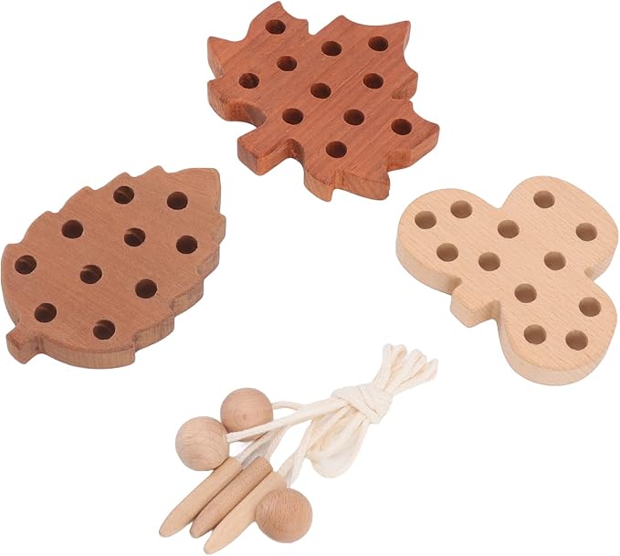 E Onal Threading Leaves Toys Set - Interactive Wooden Game Kit for Child Development