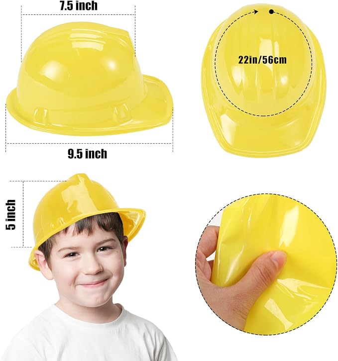 Sumind 48 Packs Construction Party Hats Kids Plastic Worker Helmet Bulk Toy for 3-8 Years Children Dress up Party Supplies(Yellow)