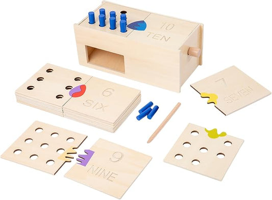 Montessori Toddler Counting Peg Board Box with Number- Wooden Counting Box Toys for Toddlers 1-3,Math Manipulatives Materials and Numbers,Montessori Toys for 3 Year Old,Large Size 10.8" X 4.9 "X 3.9"