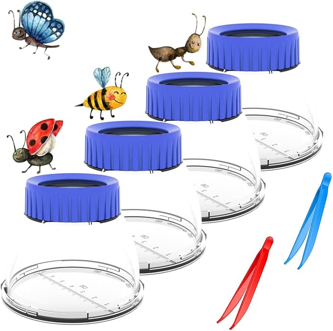 5X Magnifier Bug Viewer, Bugs Habitat Magnifying Bug Jar for Kids | Built-in 8 Air Holes 7cm Ruler with 2 Plastic Tweezers, Bug Catcher Kit for Kids Science Education Nature Exploration