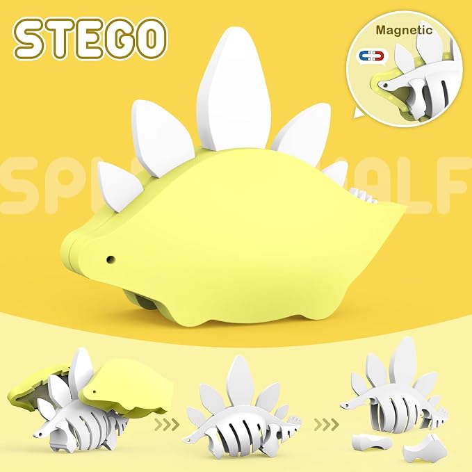 Magnetic Animal Building Toys, STEM Toddler Learning Toys 3D Puzzle Animals for Boys Girls, Educational Magnetic Travel Montessori Toy Lion Elephant, Unique Birthday Gift (Dinosaur Animals, Count, 4)