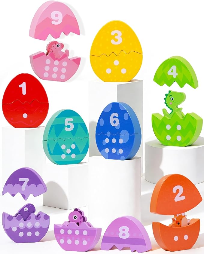 Montessori Learning Toys for Toddlers, Wooden Number Counting Dinosaur Toys | toddler educational toys, color recognition & number counting, fine motor sorting toy, Christmas birthday Gift for boys girls