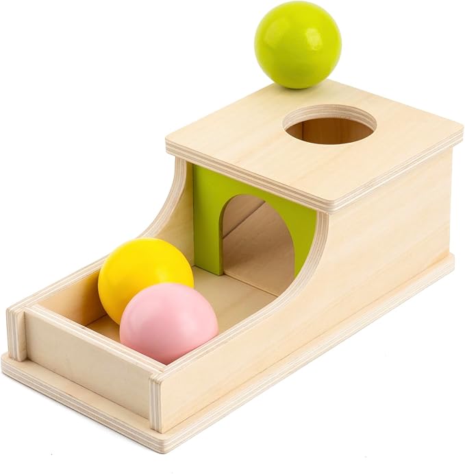 Montessori Toys for 6 Month Old, Object Permanence Box with Three Balls | 8 Month Old Baby Toys, Wooden Preschool Infant Toys 6-12 Months Developmental, Cause and Effect Ball Drop Toy