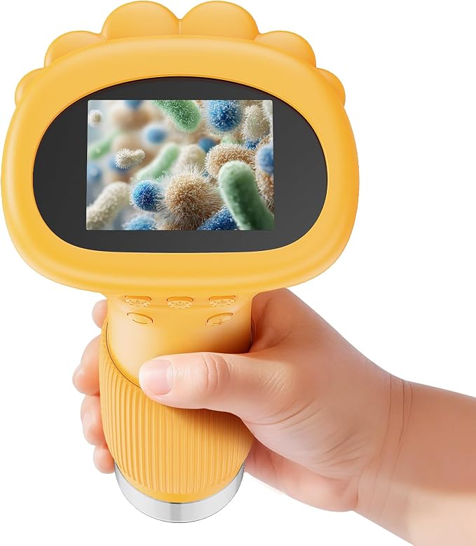 SEEKID Digital Microscope for Kids 200-1000X, Science Kit Gift(Yellow) | Handheld STEM Toy with 2" IPS Screen, 4K Camera Video Record for Girls Boys Child Birthday Gifts
