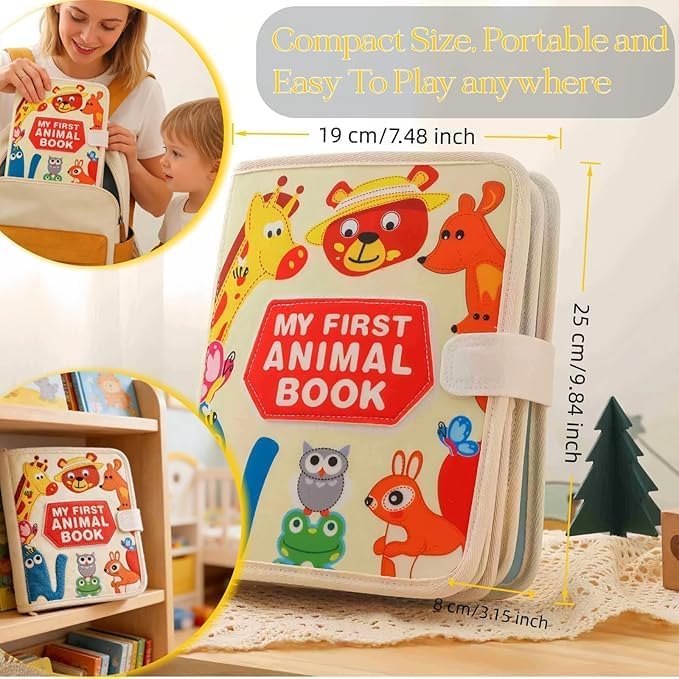 GOODMOM Animal Busy Book for Ages 1–3 -in-1 Educational Activity Book | Develop Fine Motor Skills, Practical Life Skills & Sensory Exploration | Travel-Friendly, Screen-Free Fun