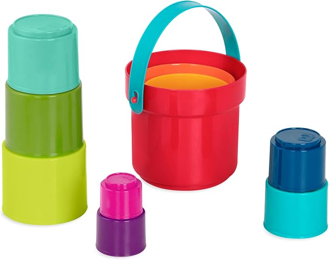 Battat Stacking Cups, Stack Up Cups Nesting Toy Set, 10 Pieces, Toddler | 9 stacking cups plus 1 bucket with handle; embossed numbers for counting, bath and beach sensory play, Toddler; 18+ Months