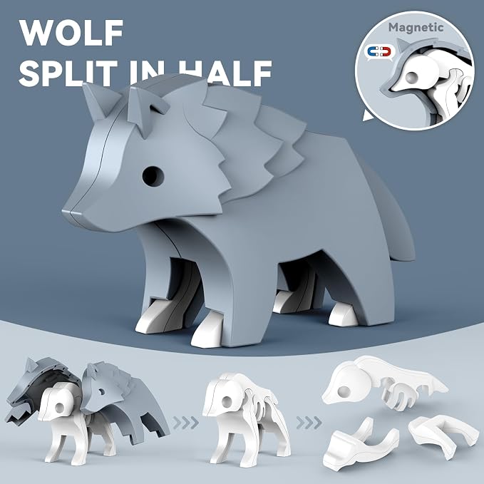 Magnetic Animal Building Toys, STEM Toddler Learning Toys 3D Puzzle Animals for Boys Girls, Educational Magnetic Travel Montessori Toy Sheep Wolf Reindeer Sloth,Unique Birthday Gift for Kids 3 4 5 6 7