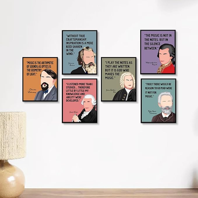 AIOCDIT Inspirational Music Wall Art Canvas Prints,Vintage Motivational Art Posters Boys Room Bedroom Wall Decor Classroom Library Aesthetics Decorations Set of 6 (8"x10",Unframed).