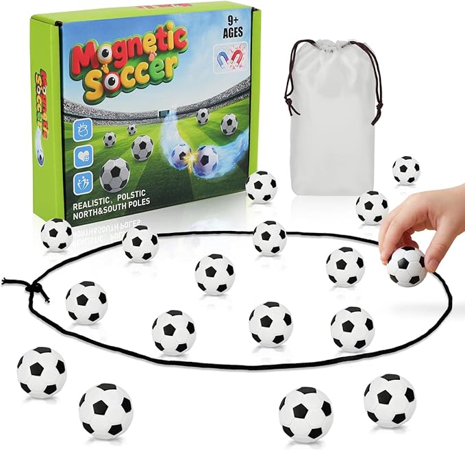 Soccer Magnetic Game with String & 20 Football-Shaped Stones – Fun Puzzle Strategy Games for Family Game Night, Party, Travel & Camping – 2 Player Games for Kids & Adults