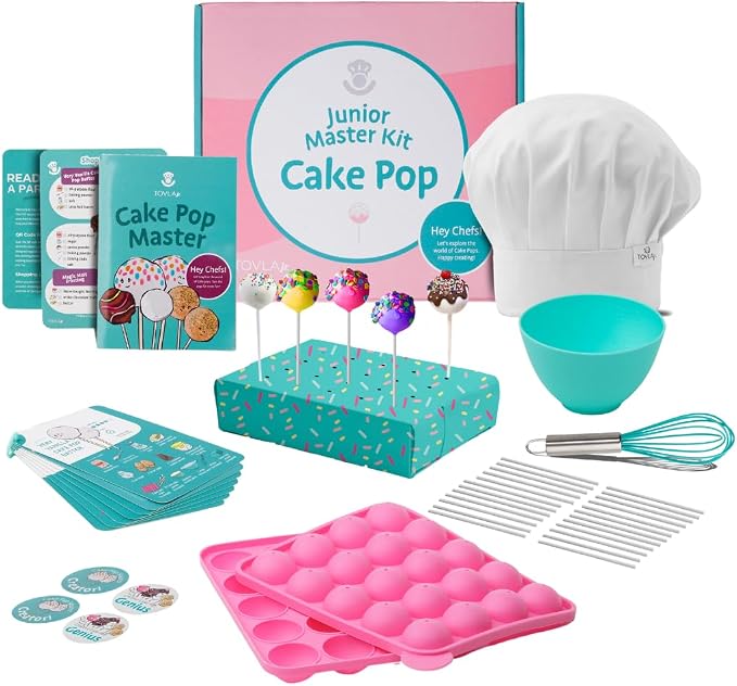 Kids Cake Pop Maker Kit | Real Reusable Baking Tools | Ages 6-12 | Cake Pop Making Set | Visual Recipe Cards | STEM DIY Baking Activity | Screen Free Fun | Birthday Christmas Gift