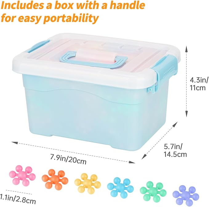 300PCS Building Blocks STEM Construction Toy, Macaron Colors | Interlocking Snowflake Discs in BPA-Free Plastic with Storage Case – Boosts Fine Motor Skills & Creative Play