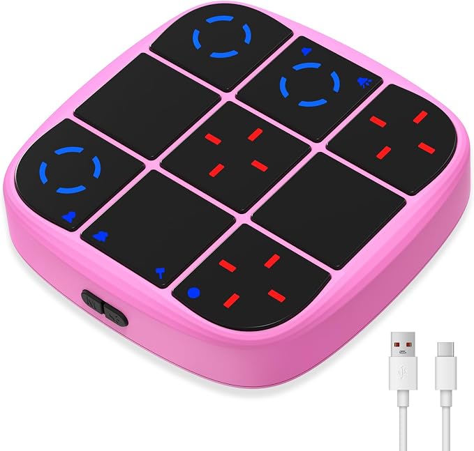 KOQQQ Rechargeable Tic-Tac-Toe Bolt Game, Upgraded 4-in-1 Handheld Puzzle Console, Electronic Educational Memory Game, Portable Travel Car Ride Board Games for Kids Adults (Pink)
