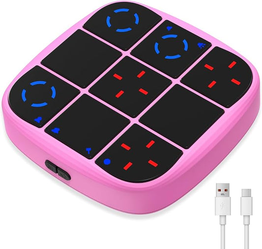 KOQQQ Rechargeable Tic-Tac-Toe Bolt Game, Upgraded 4-in-1 Handheld Puzzle Console, Electronic Educational Memory Game, Portable Travel Car Ride Board Games for Kids Adults (Pink)