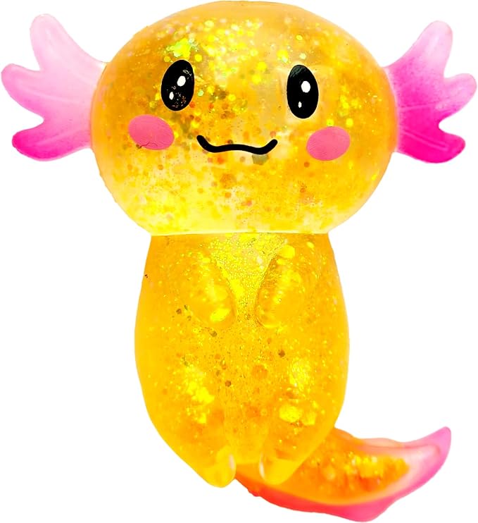Axolotl Squishy Stress Ball, Soft TPR Slow Rising Squeeze Toy, Cute Axolotl Fidget Toy for Stress Relief, Anxiety Calming Sensory Toy for Kids Adults(Orange Long Tail Axolotl)