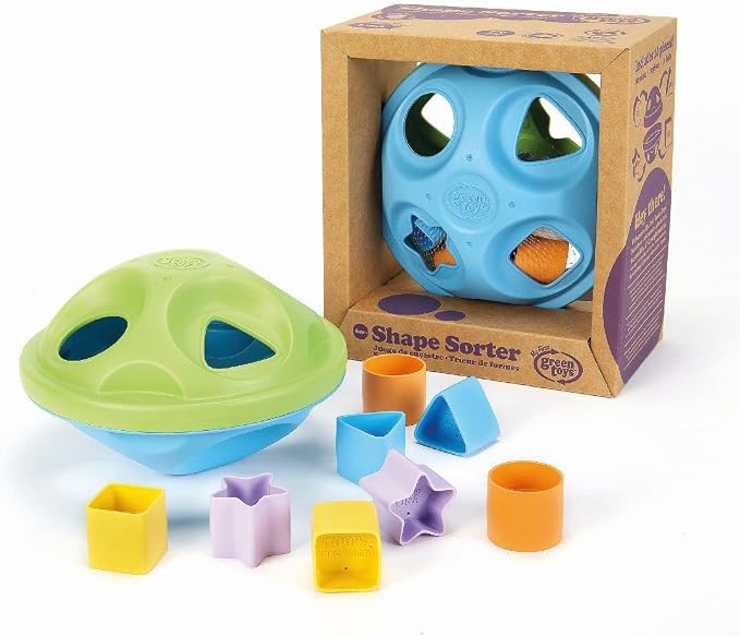 Green Toys Shape Sorter, Green/Blue - 10 Piece Motor Skills, Shape Categorization Kids Toy. Safe for Babies and Toddlers. No BPA, PVC. Dishwasher Safe, Recycled Plastic, Made in USA.