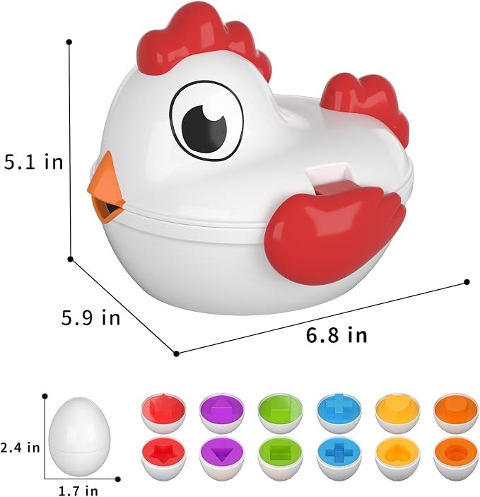 TEMI Toddler Chicken Easter Eggs - Color Matched Game Shape Sorter | with 6 Toy Eggs for Kids 3-5, Fine Motor Skills Sensory Toys, Educational Gifts for 3-6 Girls Boys Baby