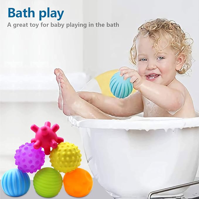 Baby Sensory Balls, 6 Textured Soft Balls for Babies 6-12 Months | 6 Multi-Texture Massage Soft Balls, Bright Colors for Touch, Squeeze and Roll Play, Birthday Gift for Infant 1 Year Old