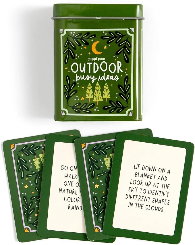 Pippi Post Outdoor Busy Ideas Activity Cards & Tin, 50 Screen-Free Prompts | Outdoor Summer Activities, Nature Prompts for Travel, Camping, Road Trips