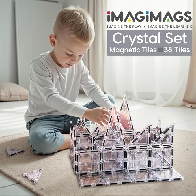 Clear Magnetic Tiles, 38-Piece Multi-Shape Crystal Set | Age 3+ | transparent blocks, light table toys, scratch-resistant, strong magnets