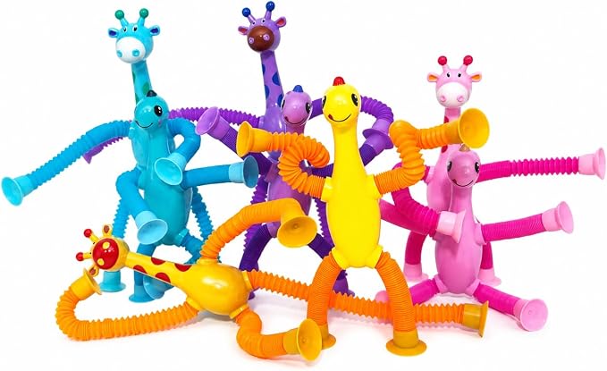 8 PC Suction Cup Dinosaur & Giraffe Sensory Toys for Kids, Pop Tubes Travel Toys, Sensory Toys for Kids with Autism, Stretchy Fidget Toys for Boys Girls Ages 3-8, Birthday Easter