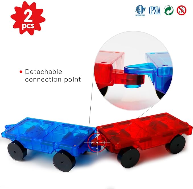 MAGBLOCK 2-Piece Car Set Suitable for Magnetic Blocks Tiles | Magnetic Toy Vehicles and Accessories, Expand and Enrich Your Magnet Tiles STEM Educational Toys