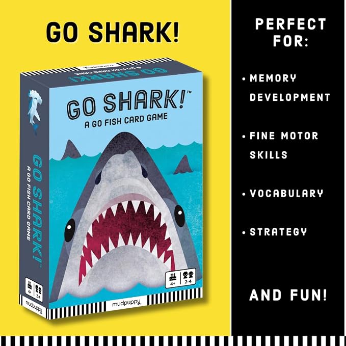 Mudpuppy - Go Shark! Card Games for Kids | Ages 4+, Kids Version of Go Fish, Ideal for 3-4 Players, Shark Themed, Family Fun, Screen-Free Play, Recycled Paper
